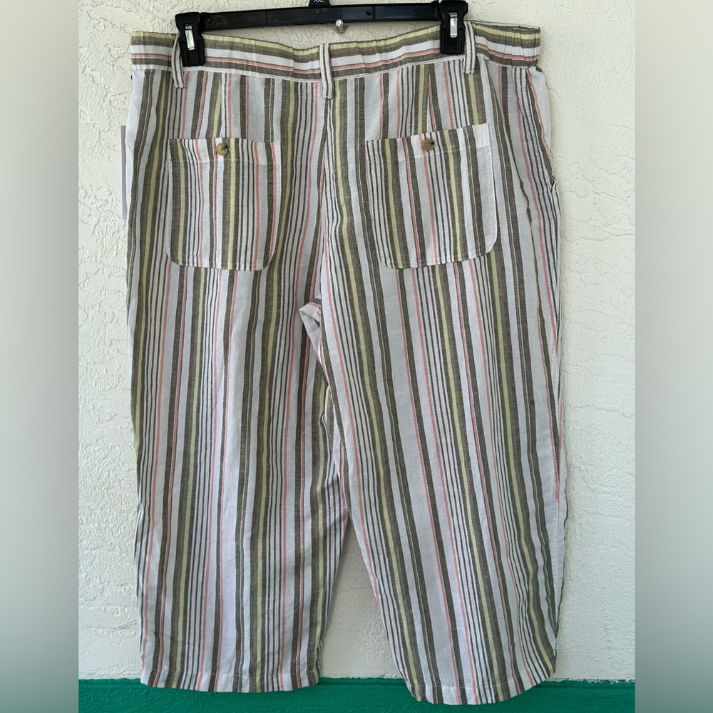 Liz Claiborne Linen Cotton Burnt Olive Stripe Capris Pants XL NWT - Picture 5 of 10
